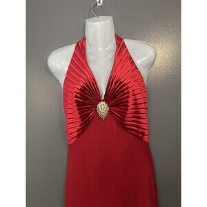 Aspeed Dress Womens Medium Red Halter Rhinestone A Line Maxi Backless Evening